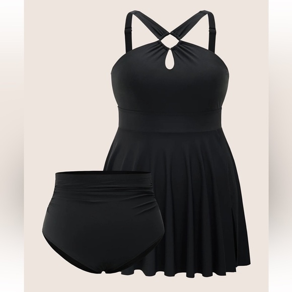 BloomChic Plus Size Plain Cut Out Split Side Swim Dress - Picture 6 of 7